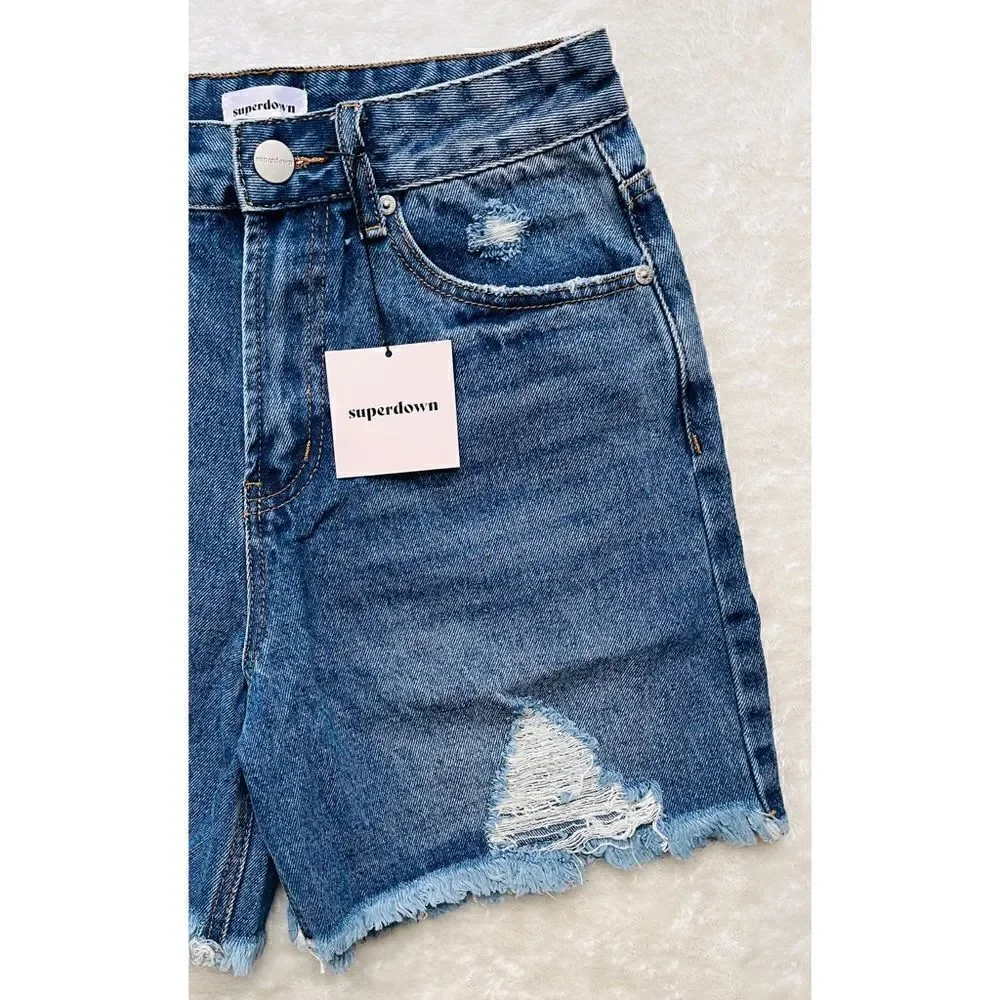 NWT superdown Lennon Distressed Mid Short in Dark Blue, Size 27